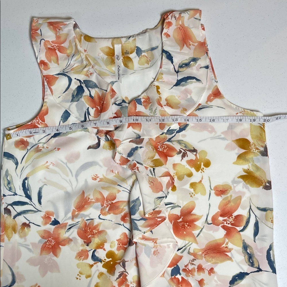 NY Collection Floral Ruffle Blouse - Peach and Gold - Picture 11 of 12